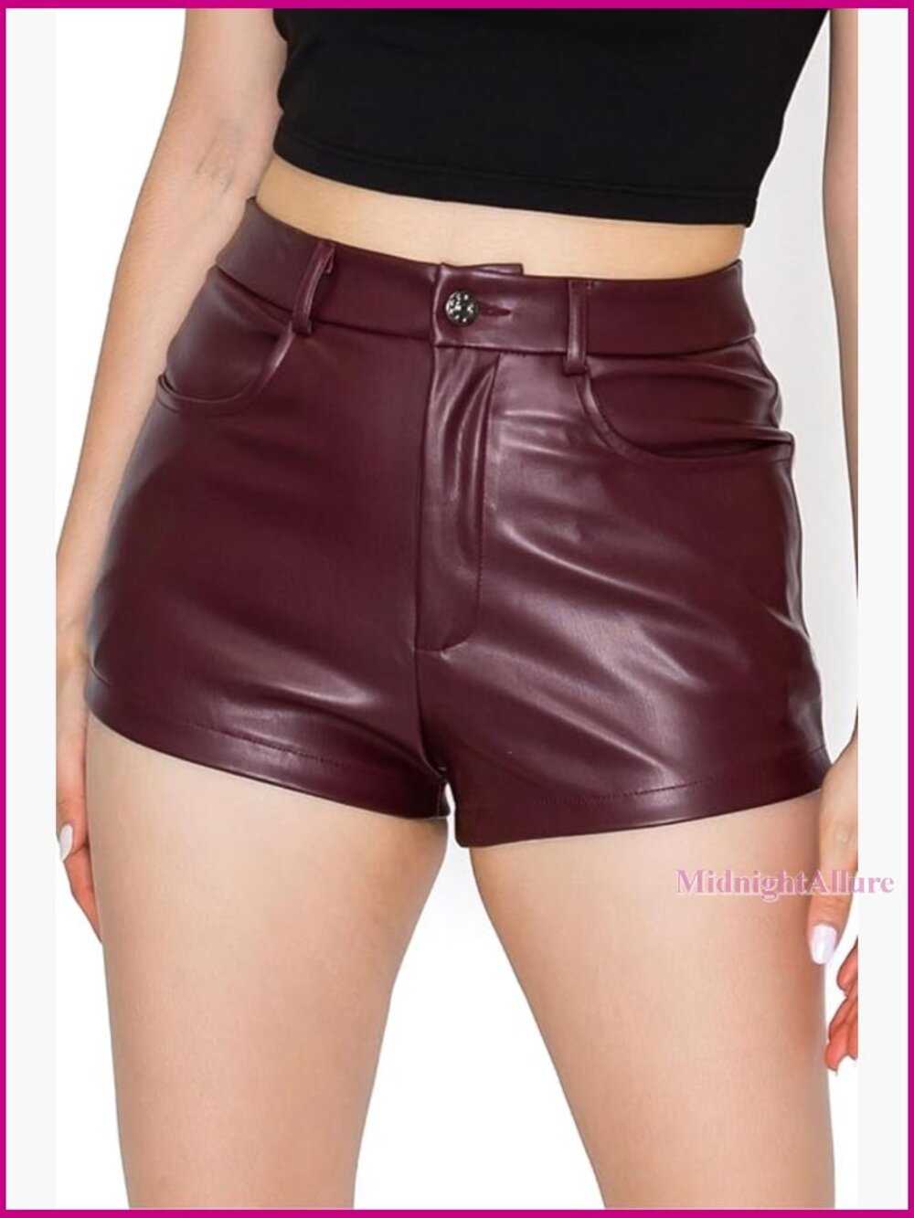 High-Rise Faux Leather Shorts With Pockets, Slim Fit